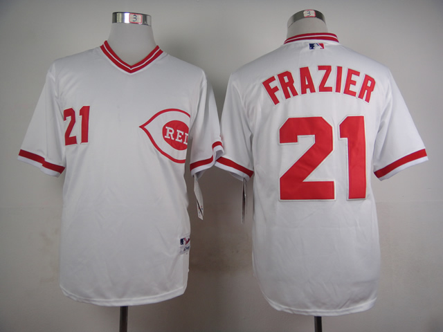 Men MLB Cincinnati Reds #21 Frazier white throwback 1990 turn back jerseys